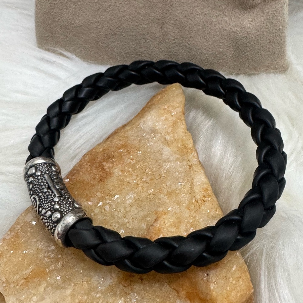 David Yurman .925 Sea Urchin 8.5mm Black Braided Rubber Bracelet - Picture 4 of 9